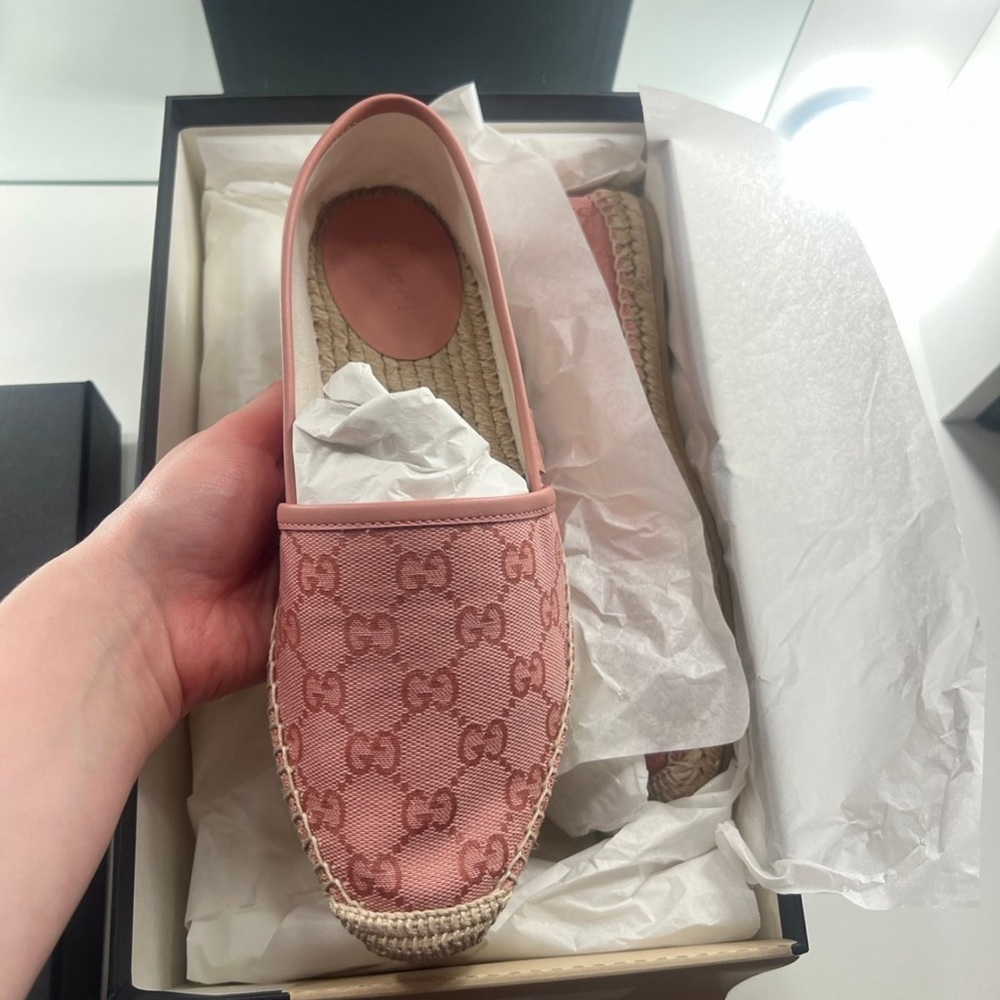 Gucci Pink Espadrille Slip-On Shoes